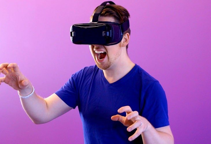 Someone playing a game using a VR headset